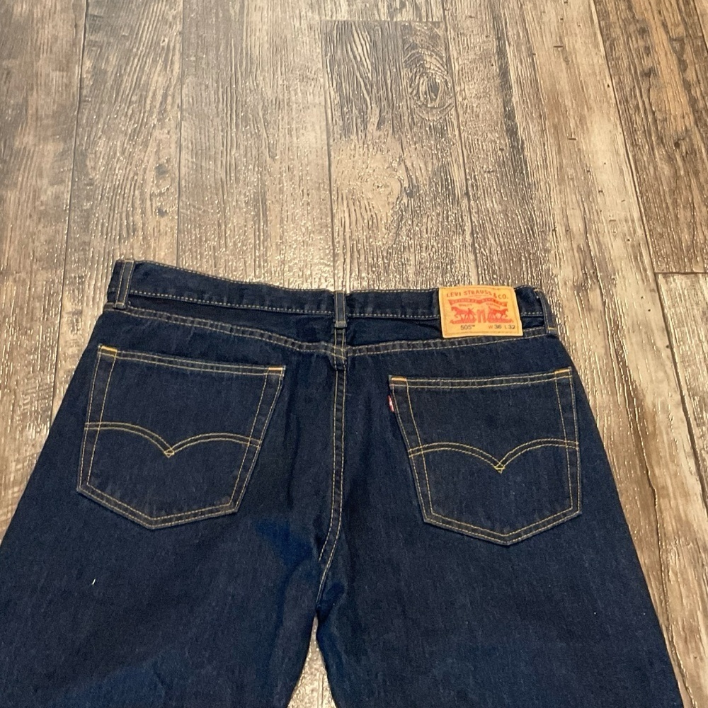 New, 505™ REGULAR FIT MEN'S JEANS, Size 36 x 32, Dark Wash, No Stretch - Picture 4 of 8